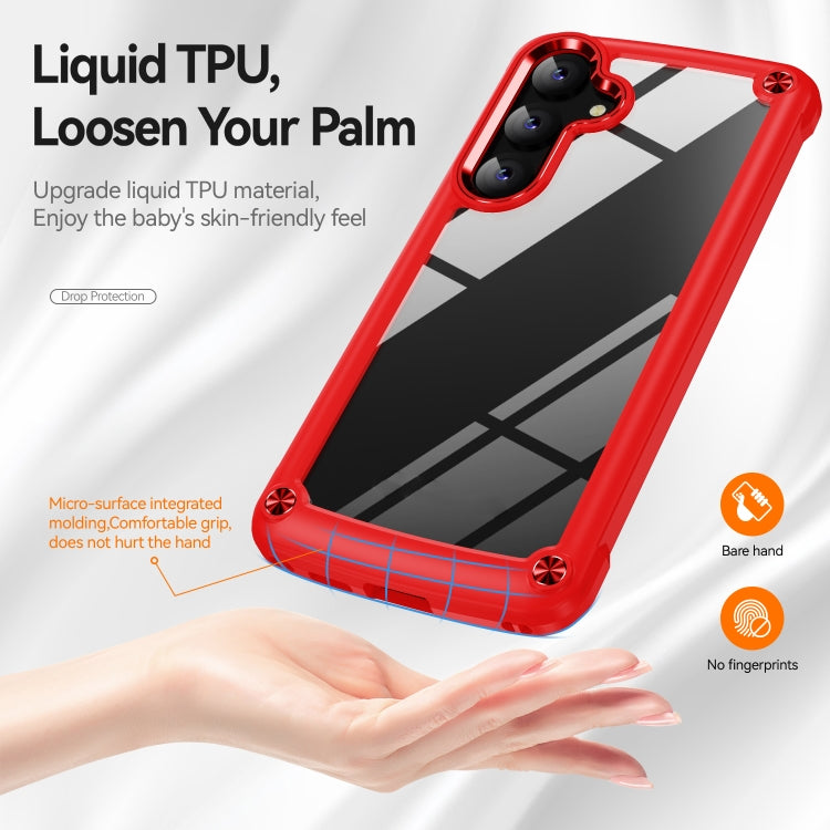 Red TPU + PC lens protection phone case for Samsung Galaxy S24 5G, showcasing its durable design and electroplated alloy frame.